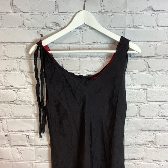 YELLOW LOTUS SANTA MONICA 100% SILK SLIP DRESS BLACK RED EUC SZ MED - Picture 3 of 6